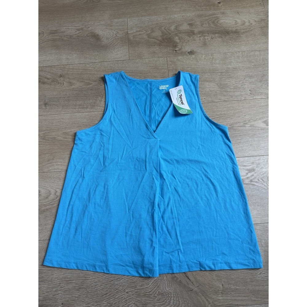 NWT Womens Lands End Tencel V Neck Tank Top Stretch Blue Size M 10-12